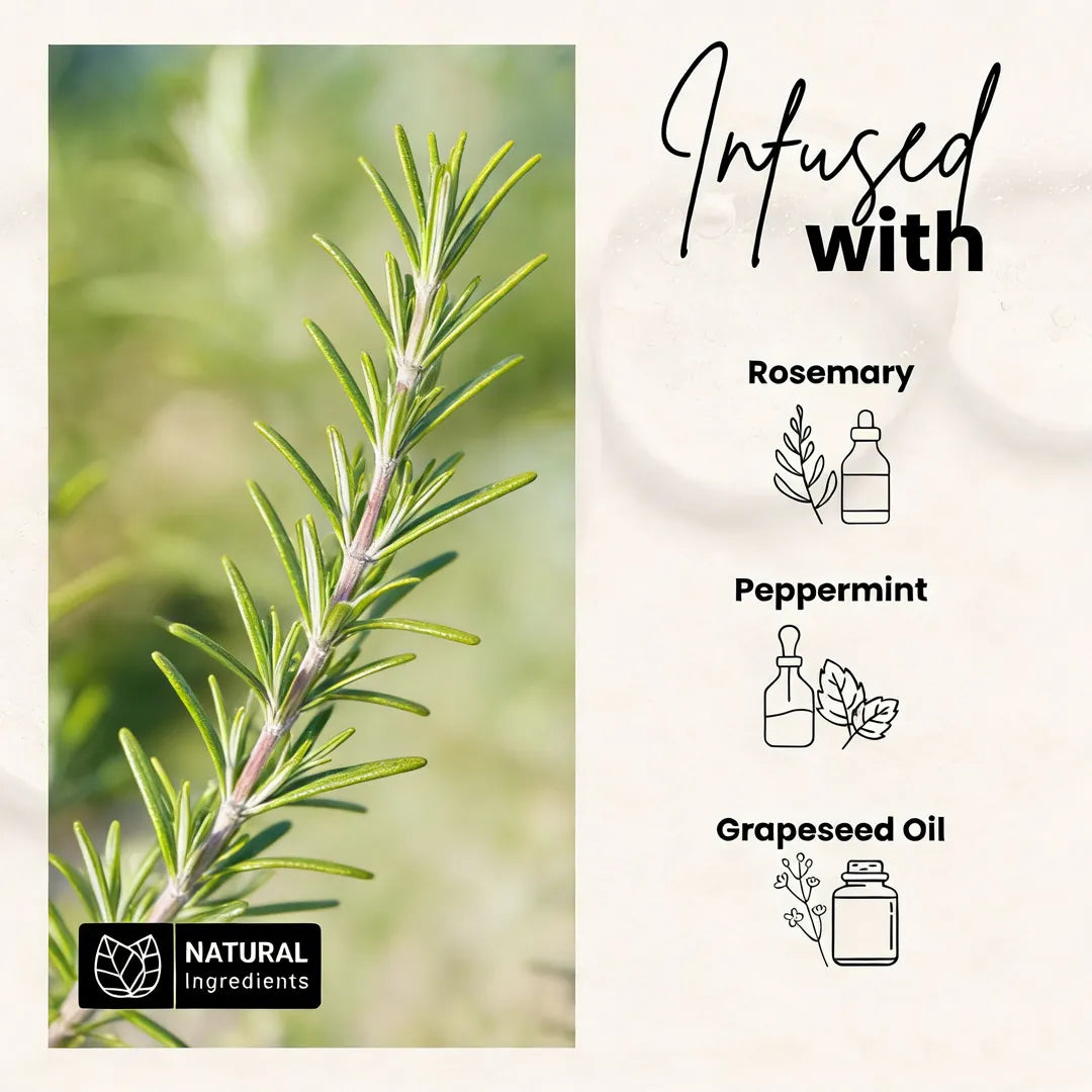 Rosemary, peppermint, and grapeseed oil ingredients